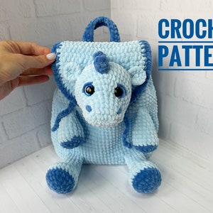 Dragon Backpack Pattern, Crochet Kids Backpack