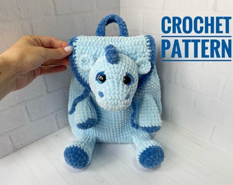 Dragon Backpack Pattern, Crochet Kids Backpack