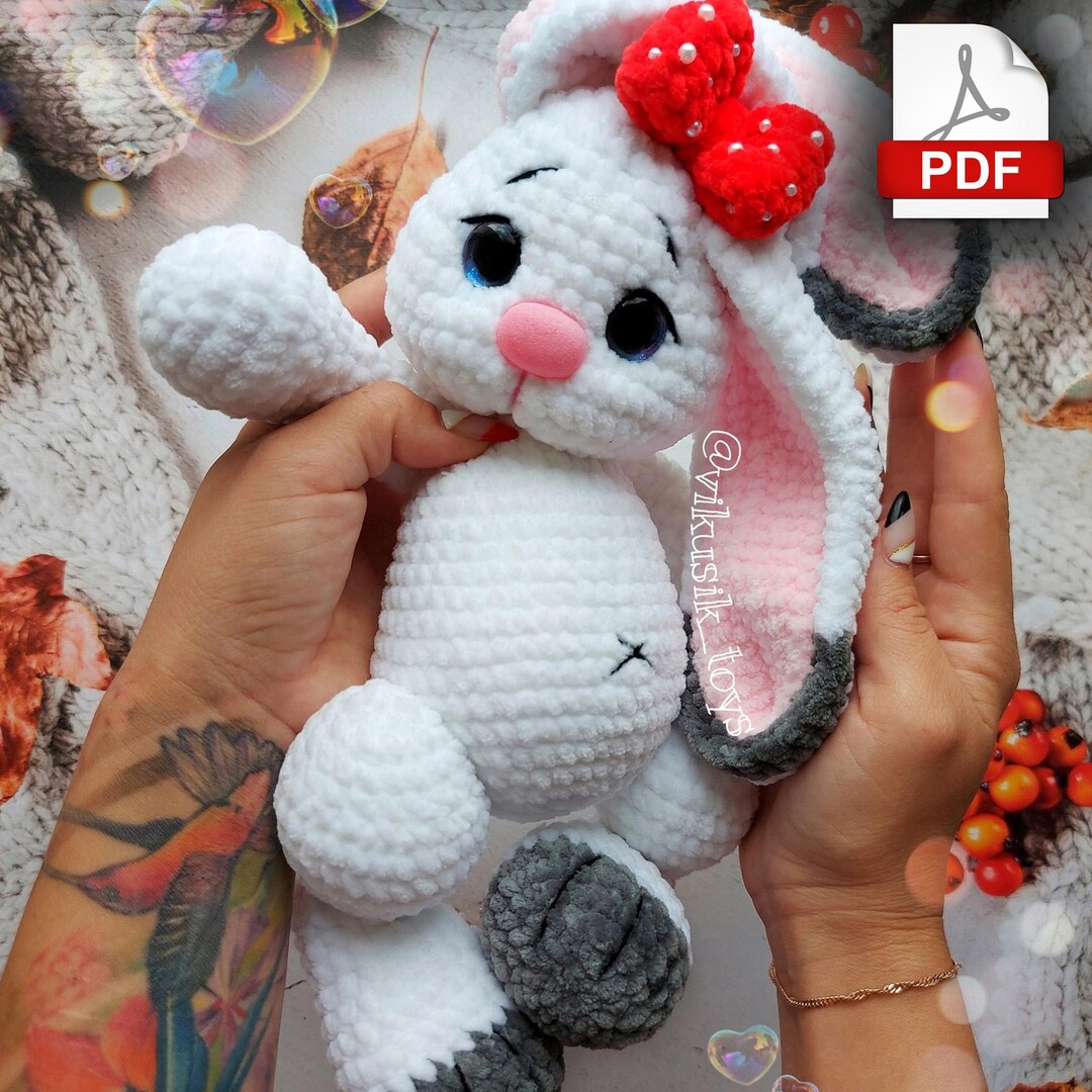 White Bunny Crochet Pattern, Plush Amigurumi Toy PDF, Cute Rabbit Doll ...