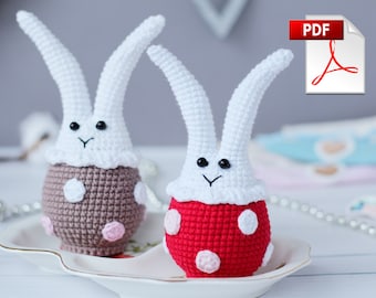 Crochet pattern Bunny Easter egg, small amigurumi easter rabbit pattern easy, Crochet Easter decor, tutorial PDF in English for beginner