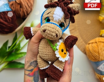 Patroon gehaakt paard, patroon kinderspeelgoed, haaktutorial pdf.