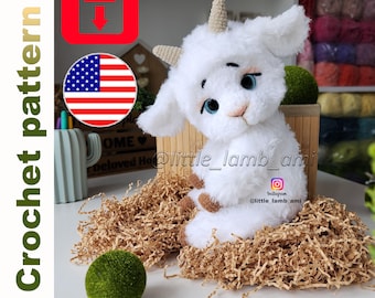 Padrão de crochê para cabrito de pelúcia. Brinquedo amigurumi fofinho para decoração de quarto de bebê (PDF)