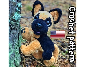 Crochet pattern German Shepherd, amigurumi dog, Plush dog toy, crochet dog pattern, dog stuffed animal, ENGLISH PDF, DIY tutorial