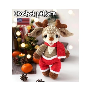 Haakpatroon kersthert, kerstamigurumi-hert, gehaakt dier, gehaakt rendier, ENGELSE pdf, DIY-tutorial