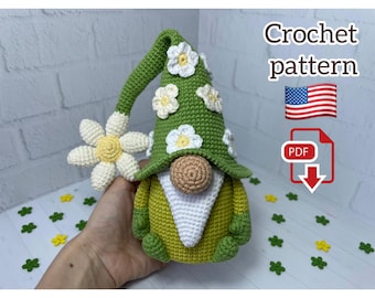 Crochet Gnome Pattern, Crochet Flower Gnome, Garden Gnome