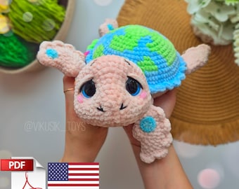 Patrón de crochet Lulu la tortuga, patrón de juguete para niños, tutorial de crochet en PDF.