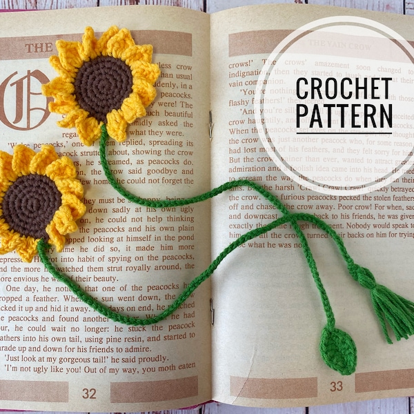 Sunflower bookmark crochet pattern, Bookmark for women