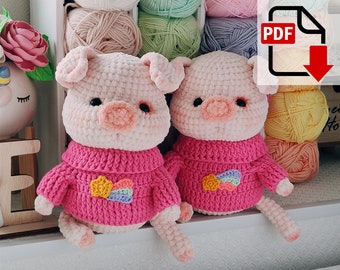 Häkelanleitung Molliges Ferkel im Pulli . Plüsch Amigurumi Schwein Spielzeug Tutorial. Niedliche Bauernhof Tiere PDF. Sofort Download