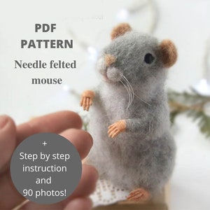 Needle Felt Mouse tutorial, Soft sculpture animal pattern, Craft Wool Felt Pattern, dry felting needles, DIY Gift Mouse Toy