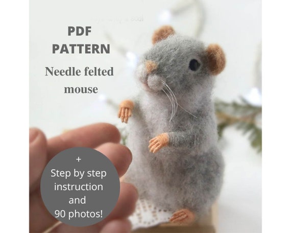 Preview of Needle Felt Mouse tutorial, Soft sculpture animal pattern, Craft Wool Felt Pattern, dry felting needles, DIY Gift Mouse Toy by ThreadTutorial