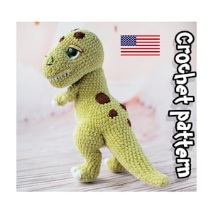 T-Rex かぎ針編みパターン、かぎ針編みのあみぐるみティラノサウルス、ぬいぐるみ恐竜、かぎ針編みのぬいぐるみ、英語 PDF、DIY チュートリアル