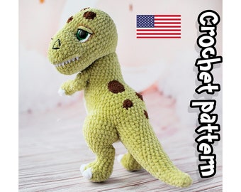 T-Rex crochet pattern, crochet amigurumi tyrannosaurus, stuffed dinosaur, crochet plush, ENGLISH PDF, DIY tutorial