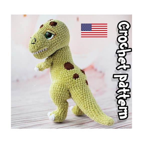 Preview of T-Rex crochet pattern, crochet amigurumi tyrannosaurus, stuffed dinosaur, crochet plush, ENGLISH PDF, DIY tutorial by ThreadTutorial