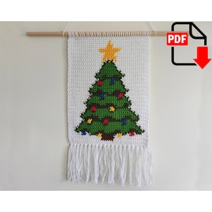 Christmas tree - Christmas Tapestry pattern. Crochet wall hanging. Free: Mini-tutorial tapestry crochet method