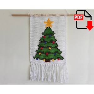 Christmas tree Christmas Tapestry pattern. Crochet wall hanging. Free: Mini-tutorial tapestry crochet method