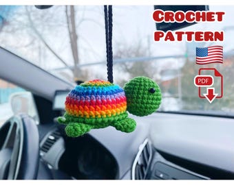 Patrón de tortuga a crochet, tortuga para adorno de coche, tortuga para llavero a crochet