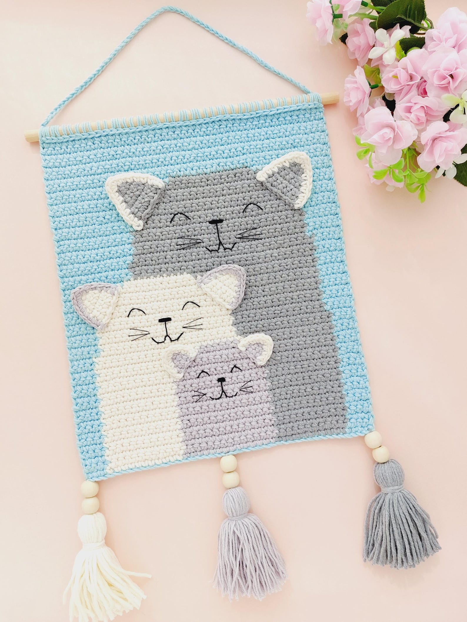 Cats Family Crochet Wall Hanging Pattern, Crochet Wall Decor Pattern ...