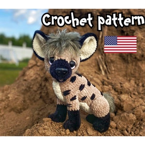 Hyena crochet pattern, hyena plush, crochet animals, amigurumi pattern, ENGLISH PDF, DIY tutorial