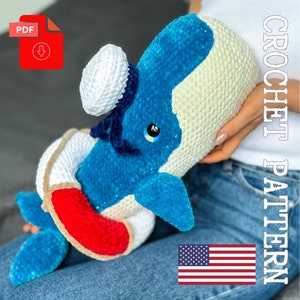 Plush Whale Crochet Pattern - printable PDF. DIY cute plush Whale. Crochet toy pattern