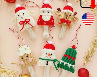クリスマスツリーオーナメントの編み図。かぎ針編みのクリスマスデコレーション。クリスマスのおもちゃの編み図。クリスマスのあみぐるみおもちゃ
