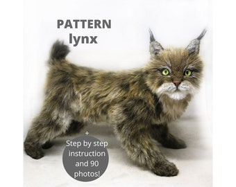 Sewing pattern Realistic pattern Fur Lynx tutorial Bobcat plush pattern Sew toy tutorial Stuffed Animal pattern