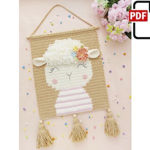 Crochet Wall Hanging Pattern, Crochet Wall Decor Pattern, Crochet Sheep Decor Pattern, Crochet Nursery Decor English Pattern image 1