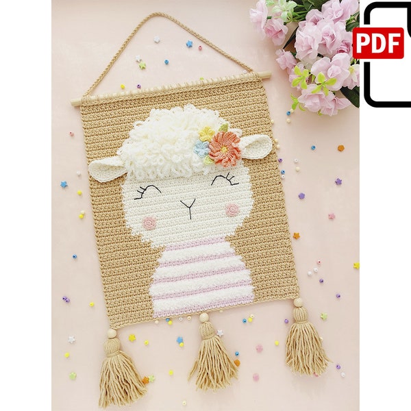 Crochet Wall Hanging Pattern, Crochet Wall Decor Pattern, Crochet Sheep Decor Pattern, Crochet Nursery Decor English Pattern