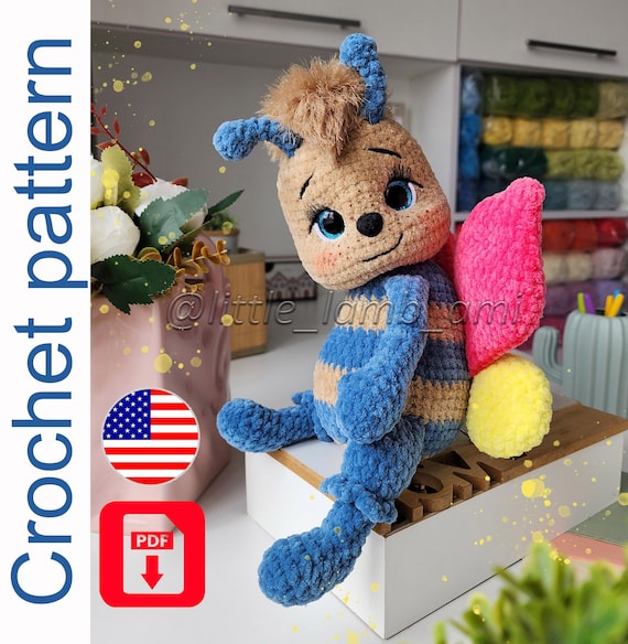 Preview of Crochet pattern for Butterfly, Bee and Ladybug dolls. Plush amigurumi toy PDF with instant download by ThreadTutorial