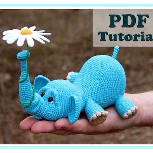Elefante e palloncino amigurumi. Elefante e fiore amigurumi. Schema uncinetto PDF. Tutorial.