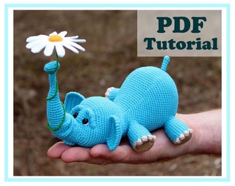 Amigurumi Elephant and balloon. Amigurumi Elephant and flower. Crochet pattern PDF. Tutorial.