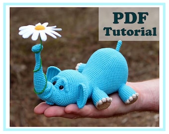 Amigurumi-olifant en ballon. Amigurumi-olifant en bloem. Haakpatroon pdf. Zelfstudie.