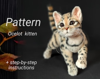 Pattern Ocelot kitten, Realistic Plush Toy. Step-by-step photo tutorial.