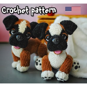 Crochet Boxer pattern, crochet dog pattern, dog amigurumi, stuffed dog, ENGLISH PDF, DIY tutorial