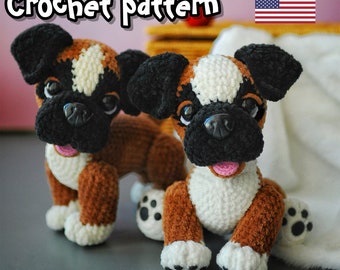 Häkelanleitung für Boxer, Häkelanleitung für Hunde, Hundeamigurumi, ausgestopfter Hund, ENGLISCHES PDF, DIY-Anleitung