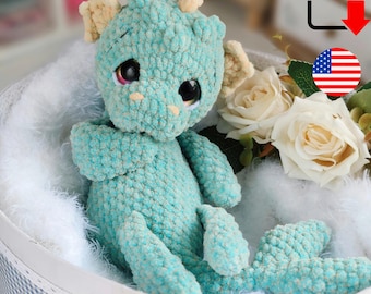 Nessie the Water Dragon crochet pattern. No-Sew Plush Amigurumi Toy PDF
