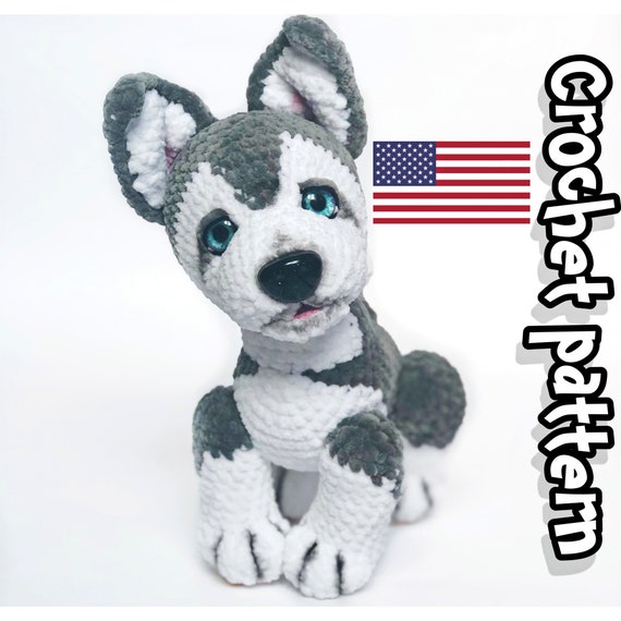 Crochet Husky dog pattern. Realistic amigurumi plush toy, instant PDF download