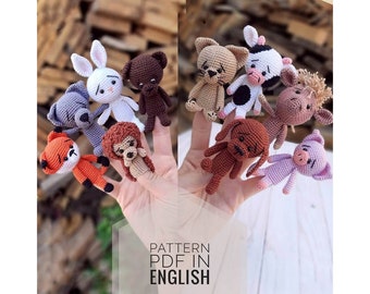 Crochet Pattern Finger Puppets Set «Domestic and wild animals». Finger puppets crochet.