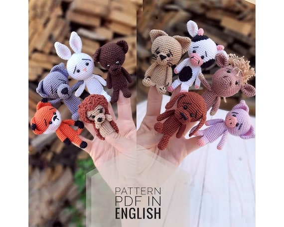 Preview of Crochet Pattern Finger Puppets Set «Domestic and wild animals». Finger puppets crochet. by ThreadTutorial
