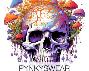 Psychedelic Art Magic Mushroom Skull | Vibrant Clipart for Posters T-Shirts Collages PNG