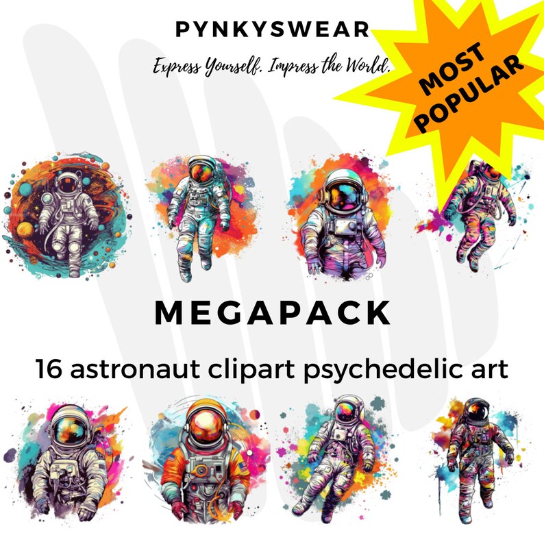 Psychedelic Astronaut Clipart Megapack, Outer Space Art (PNG Digital ...