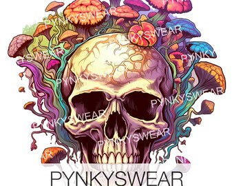 Psychedelic Art Magic Mushroom Skull | Vibrant Clipart for Posters T-Shirts Collages PNG