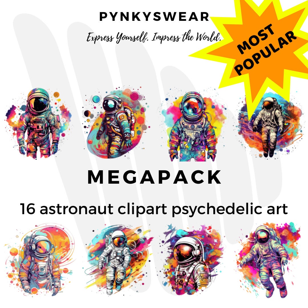 Psychedelic Astronaut Clipart Megapack, Outer Space Art (PNG Digital ...