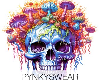 Psychedelic Art Magic Mushroom Skull | Vibrant Clipart for Posters T-Shirts Collages PNG