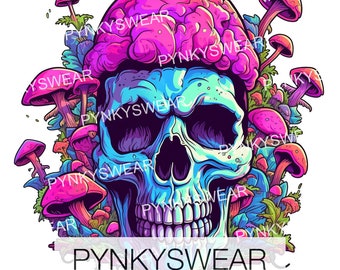 Psychedelic Art Magic Mushroom Skull | Vibrant Clipart for Posters T-Shirts Collages PNG
