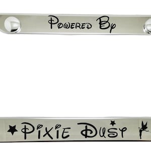 Disney Tinker Bell Power By Pixie Dust Chrome Stainless Steel License Plate Frame with Caps