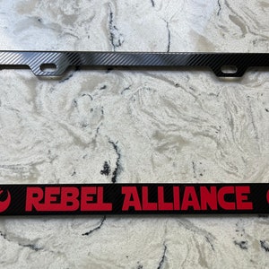 Cadre avec plaque d'immatriculation en acier inoxydable chromé Star Wars Rebel Alliance avec capuchons