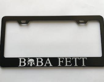 Moldura de licença The Mandalorian Boba Fett em aço inoxidável cromado com tampas Star Wars