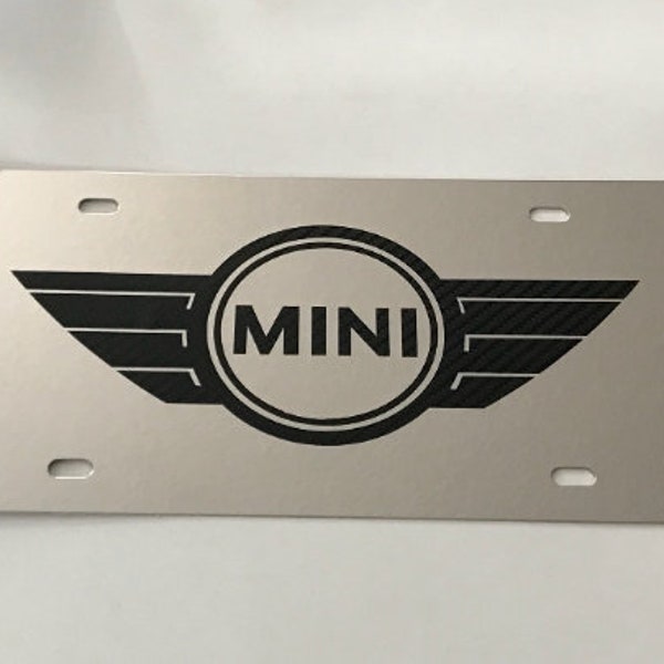 Mini Cooper Mirror Chrome Stainless Steel Front License Plate with caps