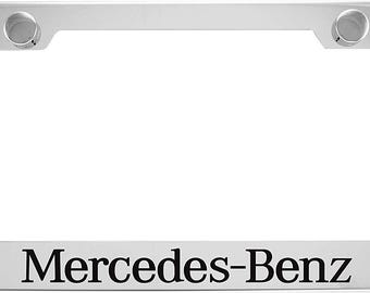 MERCEDES BENZ Chrome Mirror Stainless Steel License Frame with Caps for Front or Rear