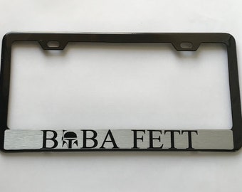 Moldura de placa de aço inoxidável cromado do Mandaloriano Boba Fett com tampas, Star Wars